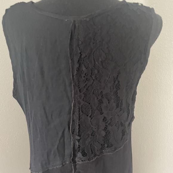 VTG PRETTY ANGEL Sz M Black Lace Trim Side Slits Tunic Top Whimsigoth Patchwork - Picture 10 of 12